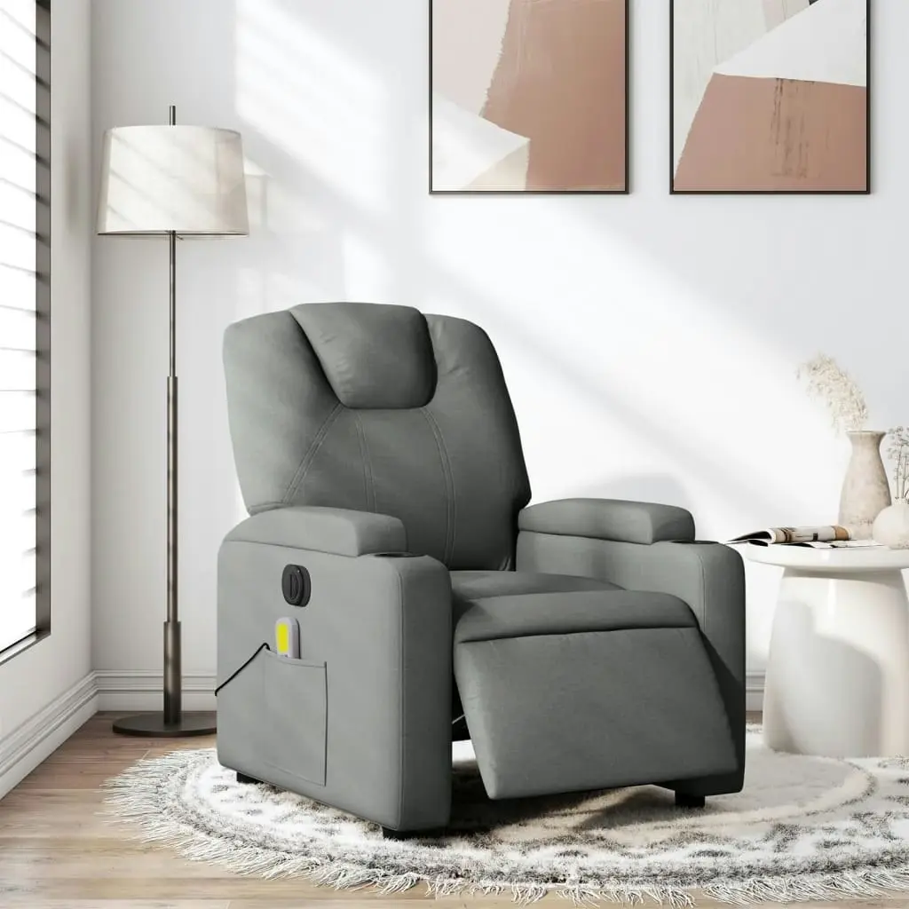 Electric Massage Recliner Chair Dark Grey Fabric 3205521