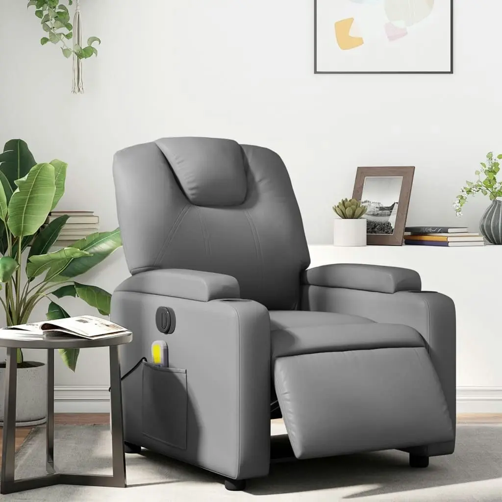 Electric Massage Recliner Chair Grey Faux Leather 3205551