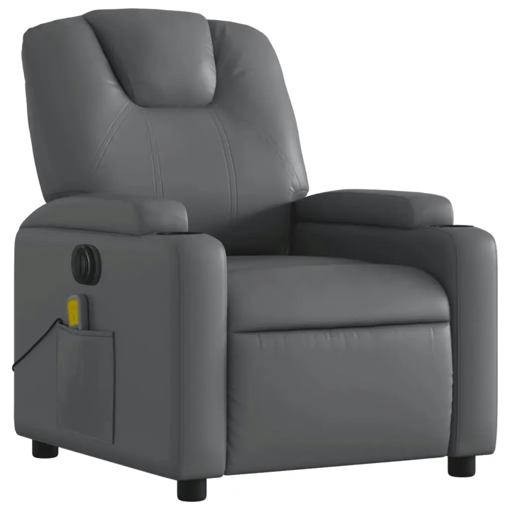 Electric Massage Recliner Chair Grey Faux Leather 3205551