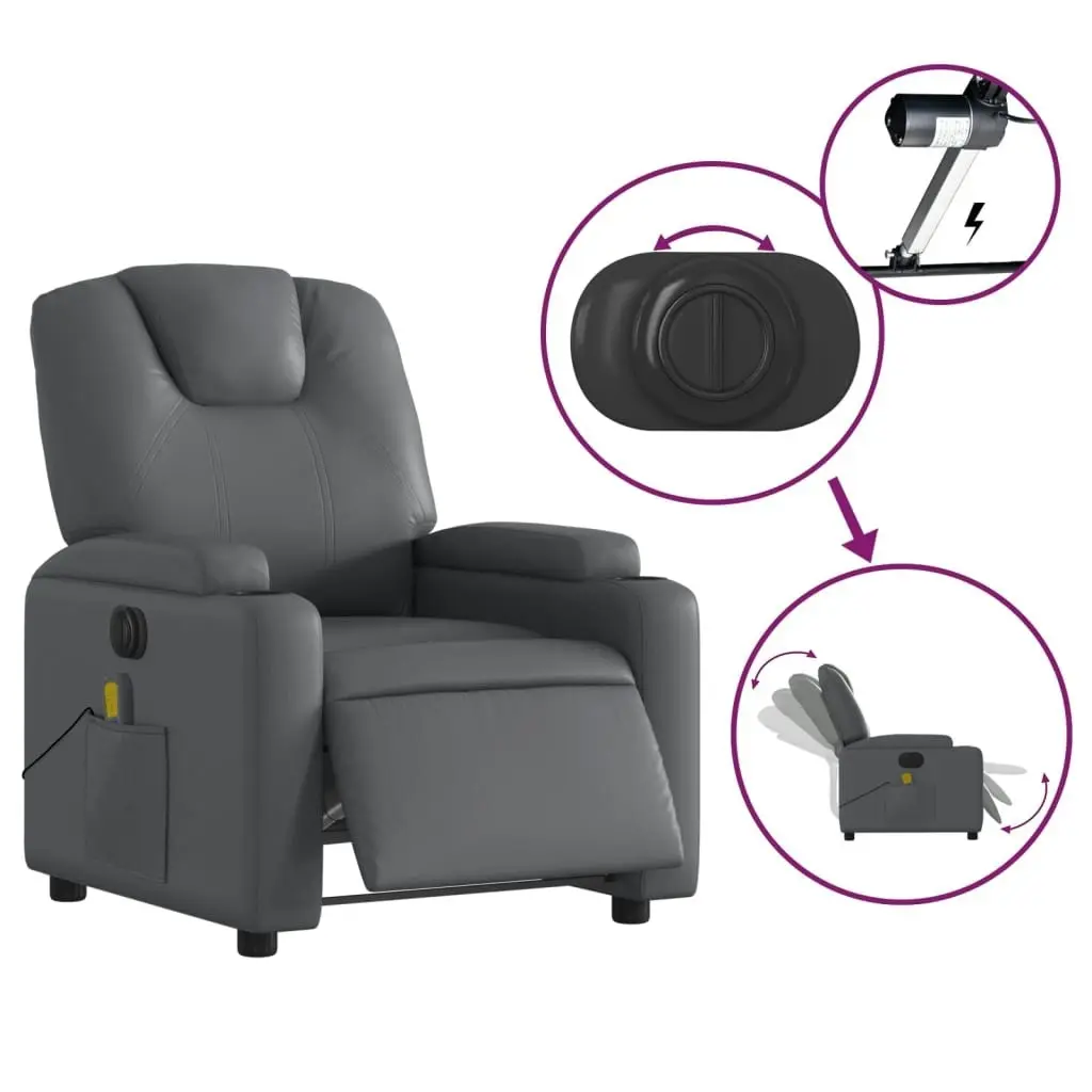 Electric Massage Recliner Chair Grey Faux Leather 3205551