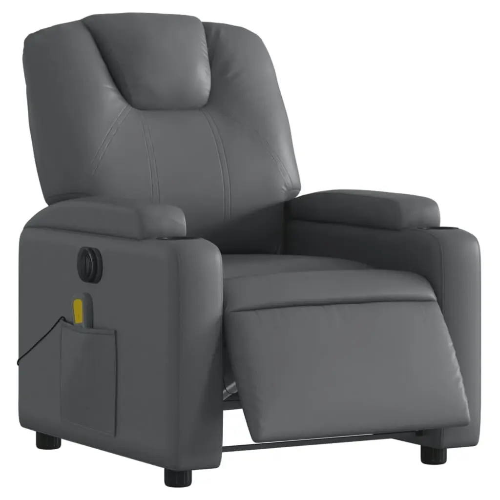 Electric Massage Recliner Chair Grey Faux Leather 3205551