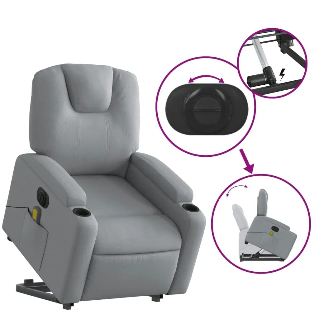 Electric Stand up Massage Recliner Chair Light Grey Fabric 3205536