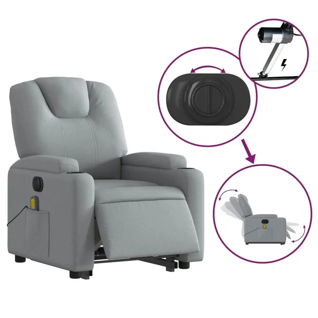 Electric Stand up Massage Recliner Chair Light Grey Fabric 3205536