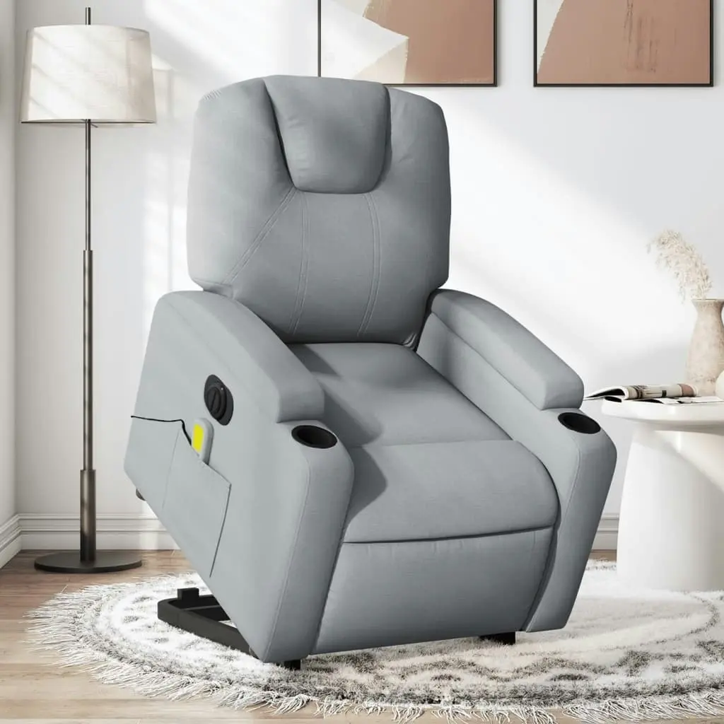 Electric Stand up Massage Recliner Chair Light Grey Fabric 3205536