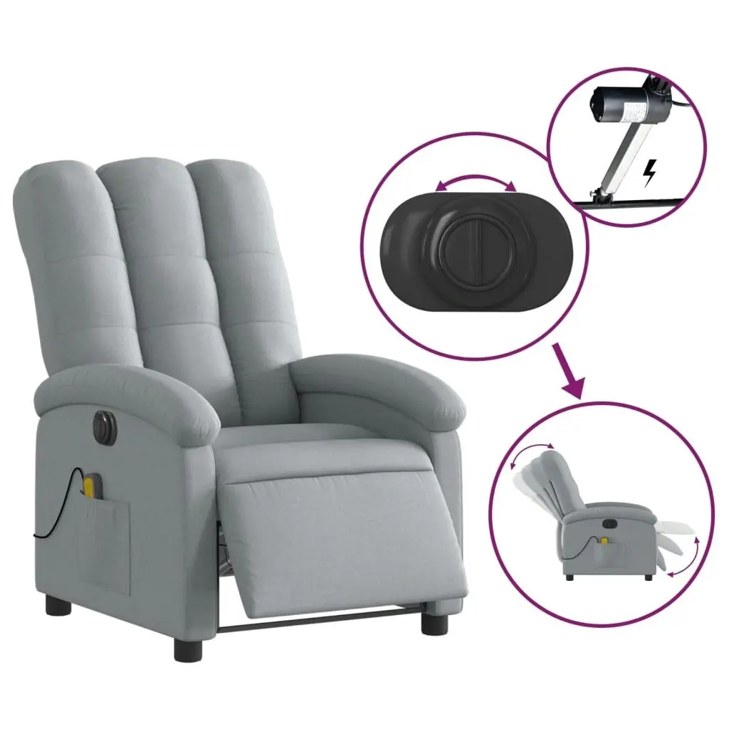 Electric Massage Recliner Chair Light Grey Fabric 3205392