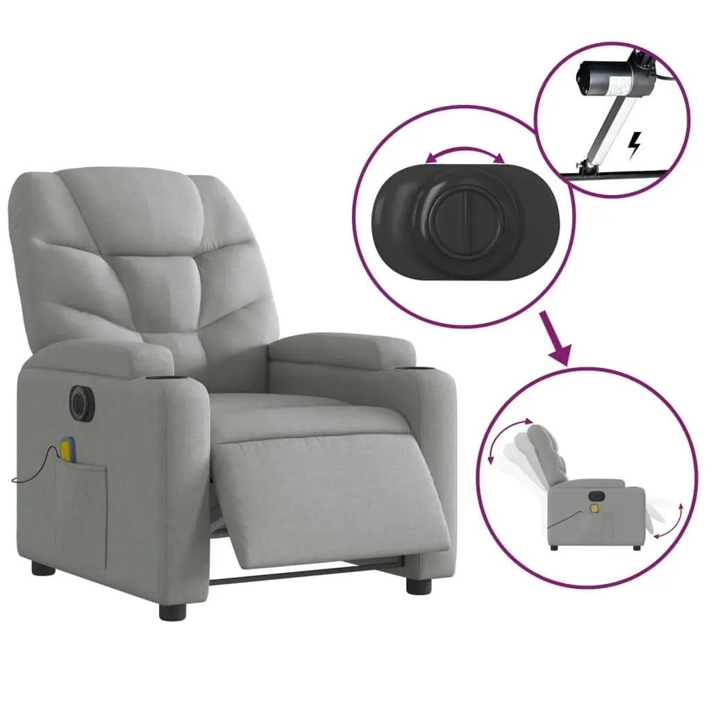 Electric Massage Recliner Chair Light Grey Fabric 3205620