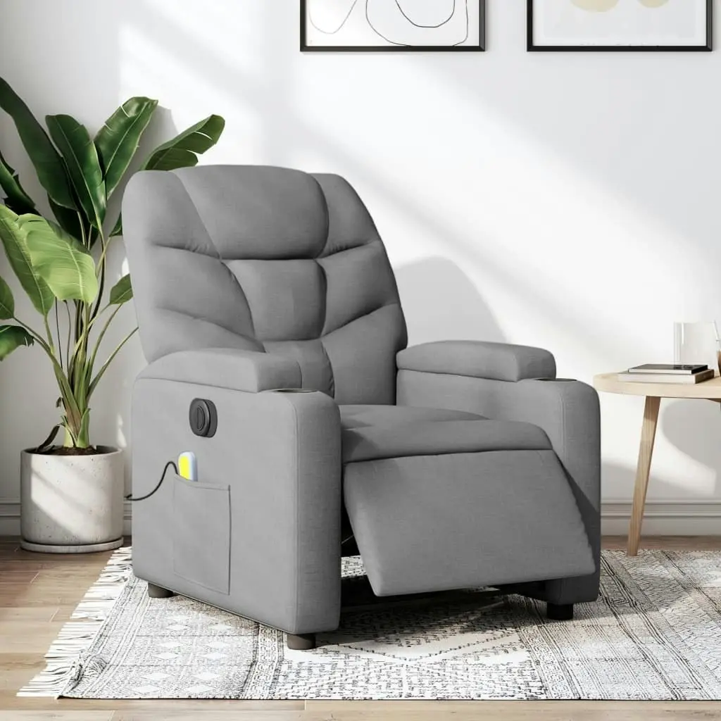 Electric Massage Recliner Chair Light Grey Fabric 3205620