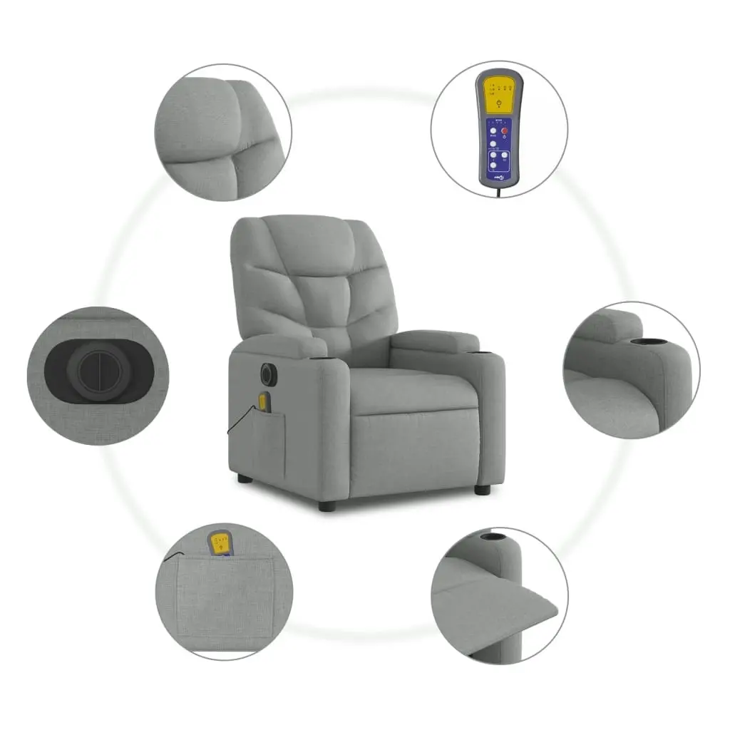 Electric Massage Recliner Chair Light Grey Fabric 3205620