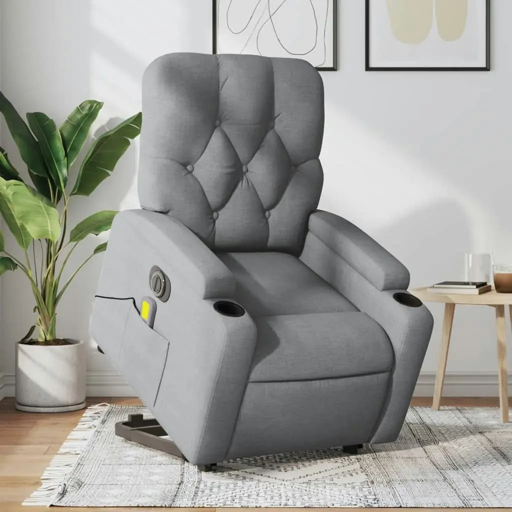 Electric Stand up Massage Recliner Chair Light Grey Fabric 3205673