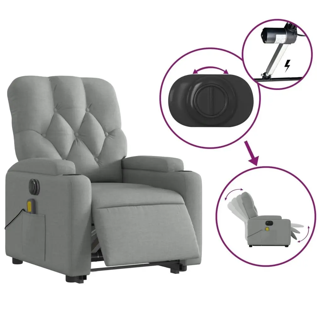 Electric Stand up Massage Recliner Chair Light Grey Fabric 3205673