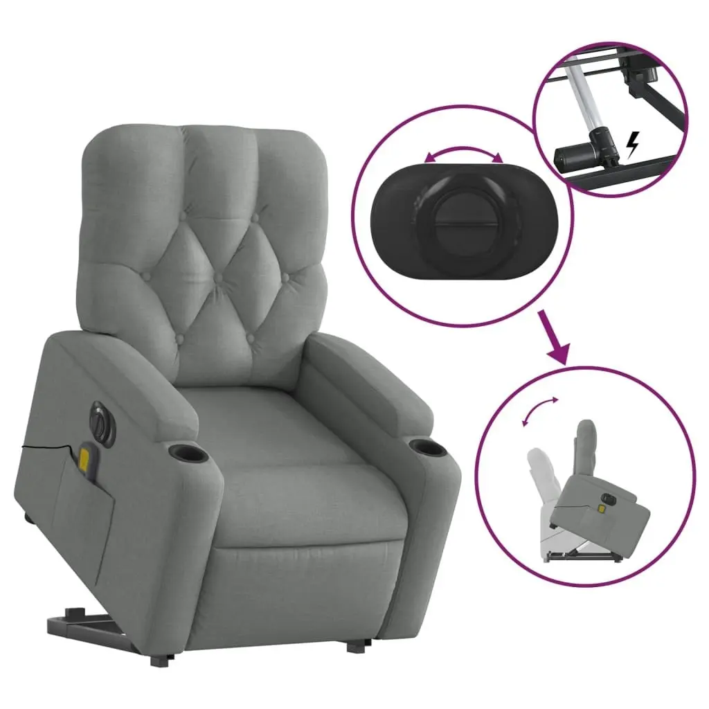 Electric Stand up Massage Recliner Chair Light Grey Fabric 3205673