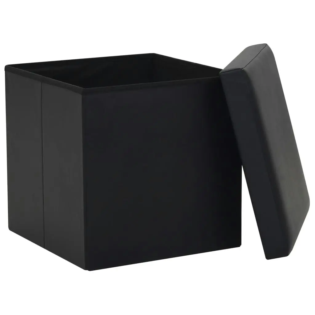 Folding Storage Stool Black Faux Leather 247081