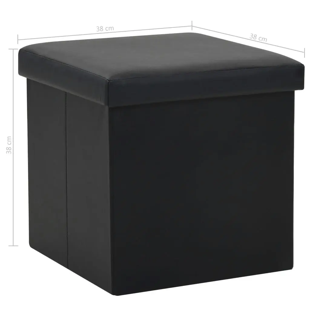 Folding Storage Stool Black Faux Leather 247081