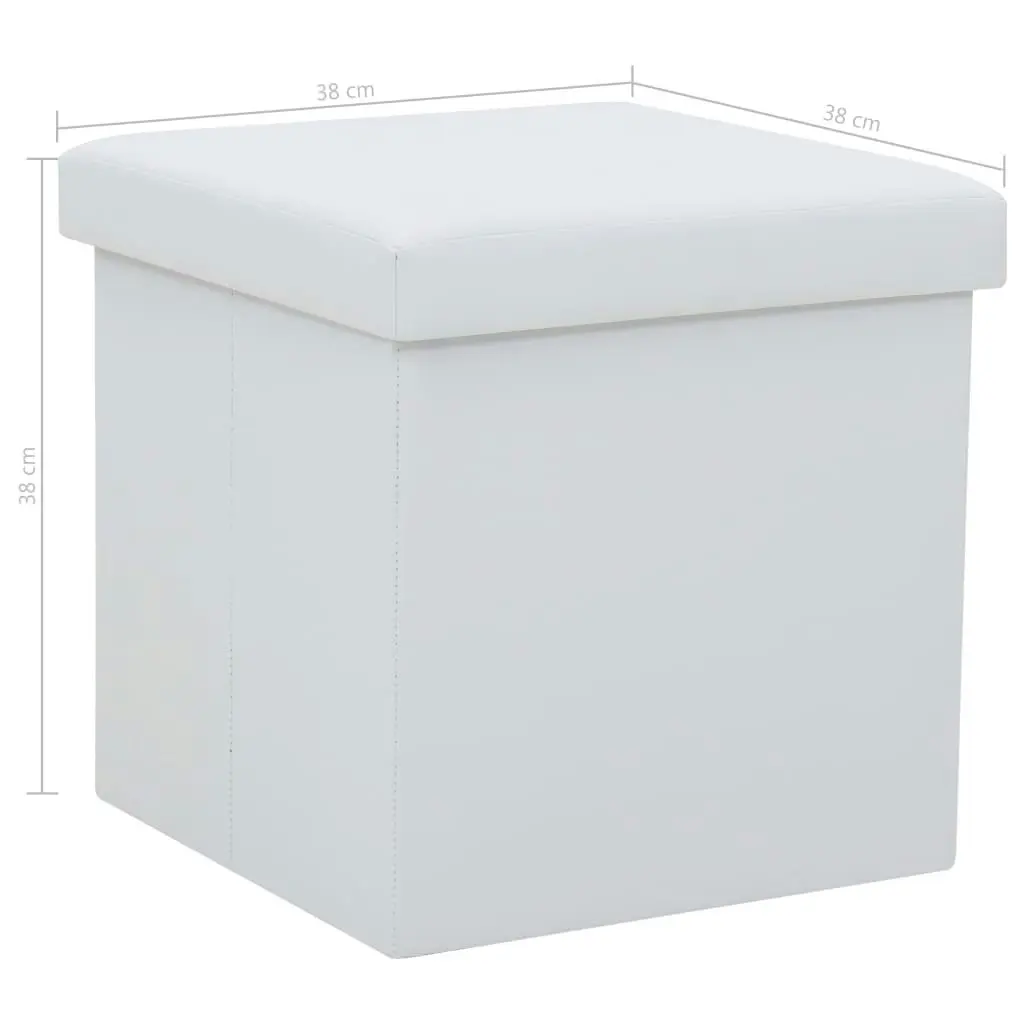 Folding Storage Stool White Faux Leather 247082