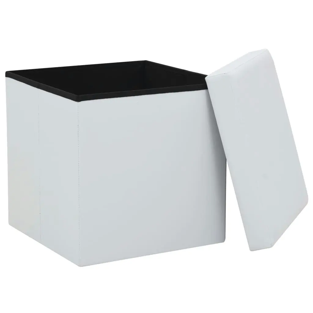 Folding Storage Stool White Faux Leather 247082