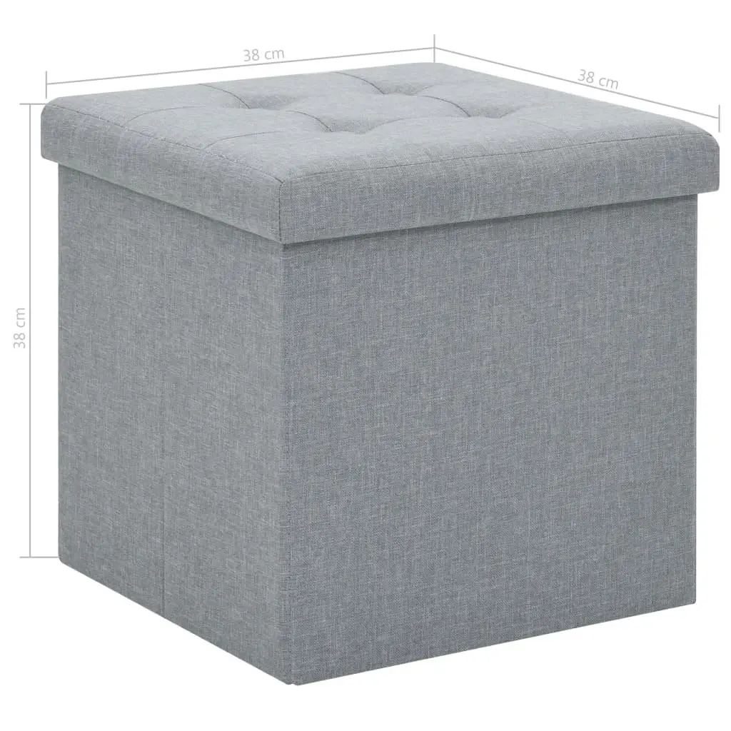 Folding Storage Stool Light Grey Faux Linen 247078