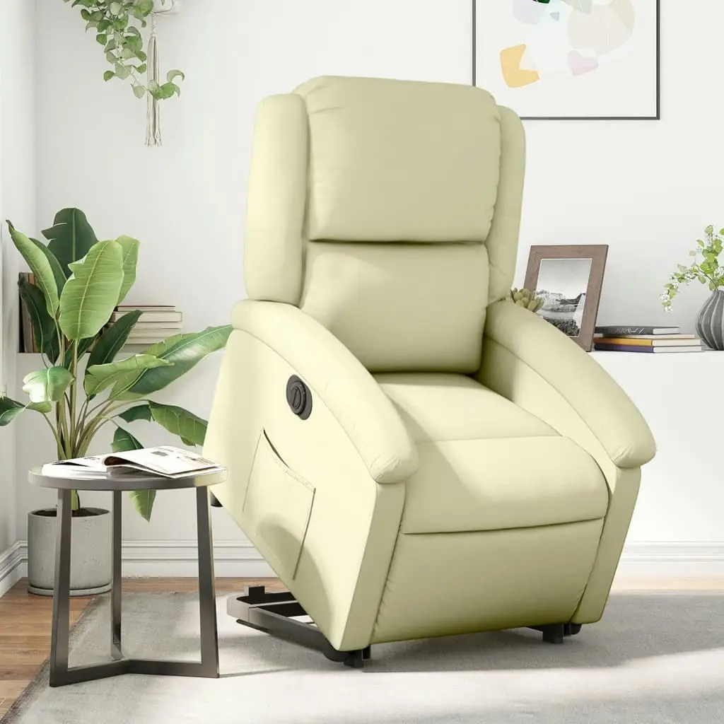 Electric Stand up Recliner Chair Cream Real Leather 3205487