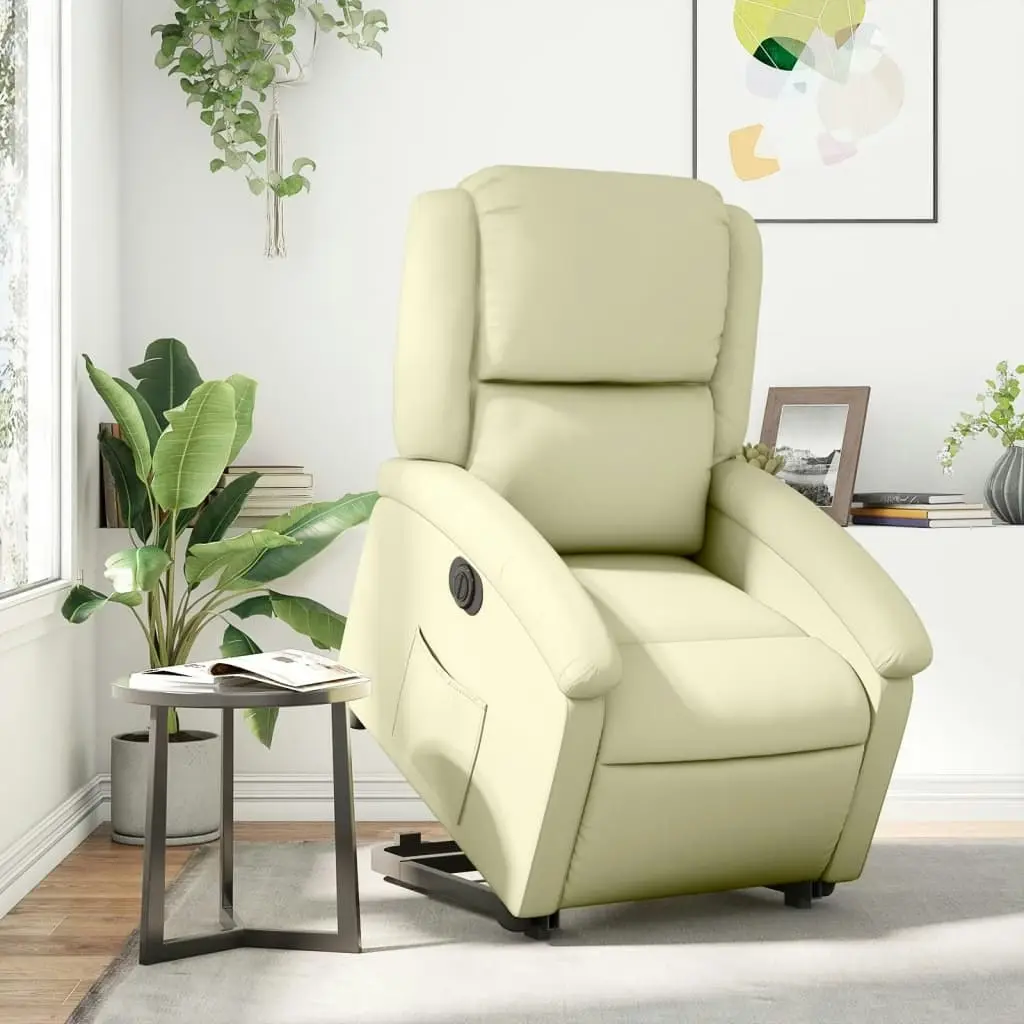 Electric Stand up Recliner Chair Cream Real Leather 3205487