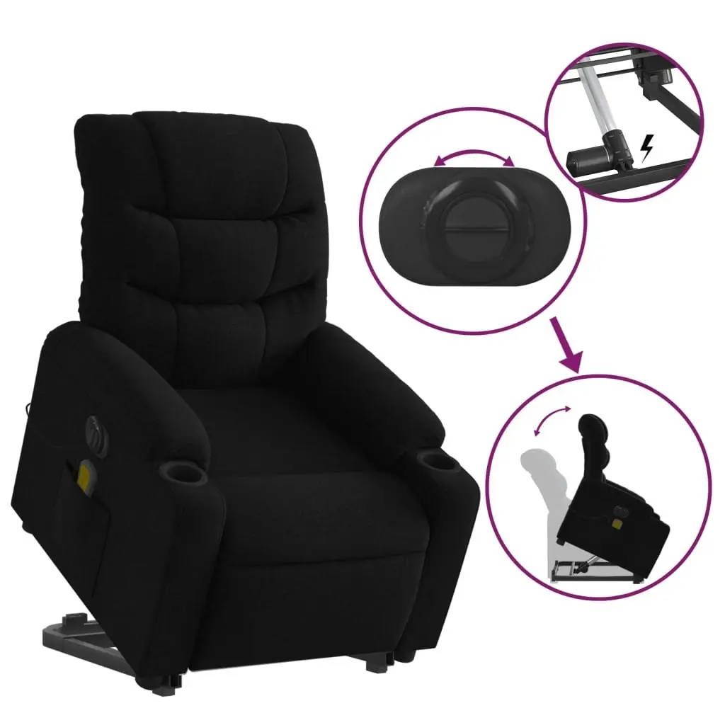 Electric Stand up Massage Recliner Chair Black Fabric 3206862