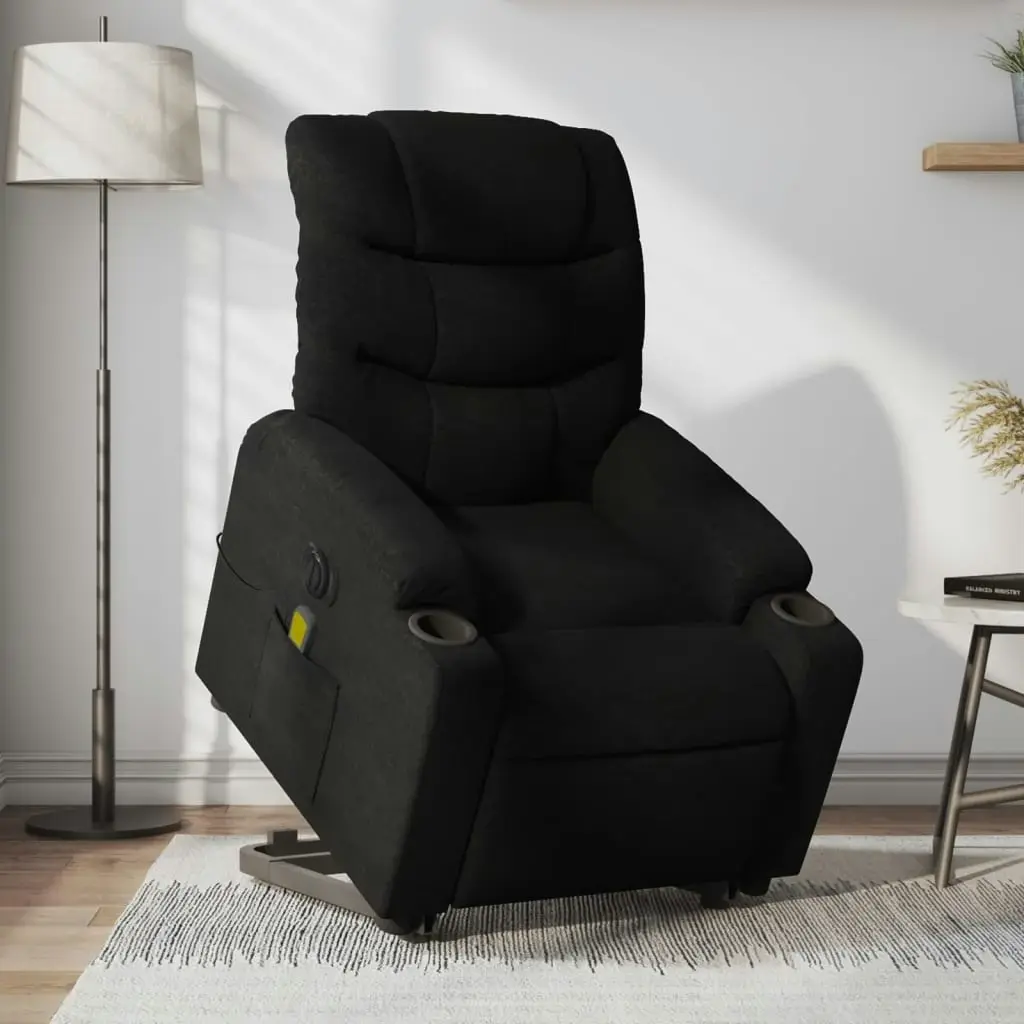 Electric Stand up Massage Recliner Chair Black Fabric 3206862