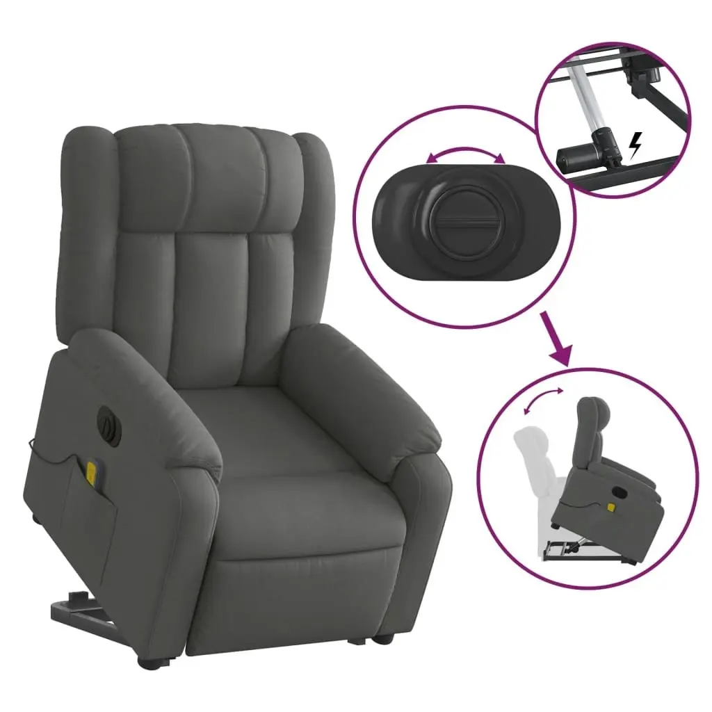 Electric Stand up Massage Recliner Chair Dark Grey Fabric 3205801