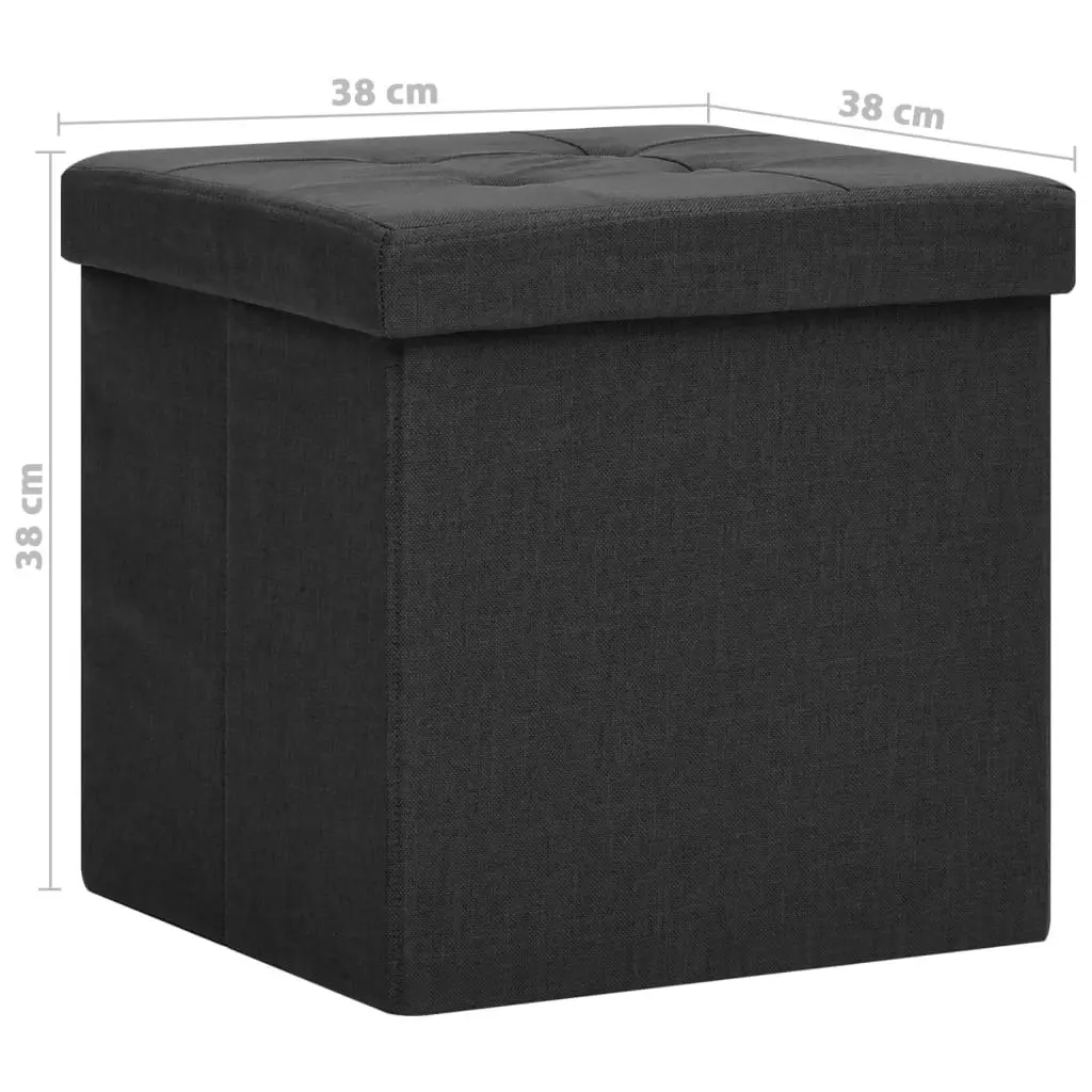 Folding Storage Stool Black Faux Linen 338763