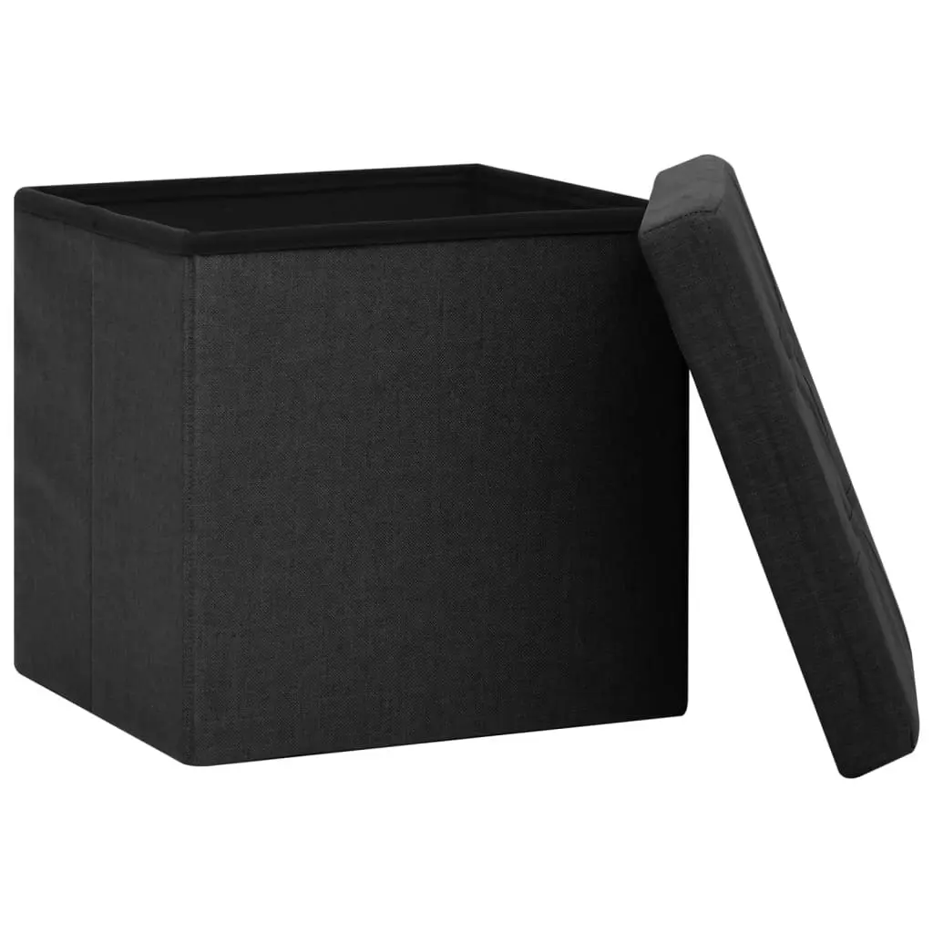 Folding Storage Stool Black Faux Linen 338763