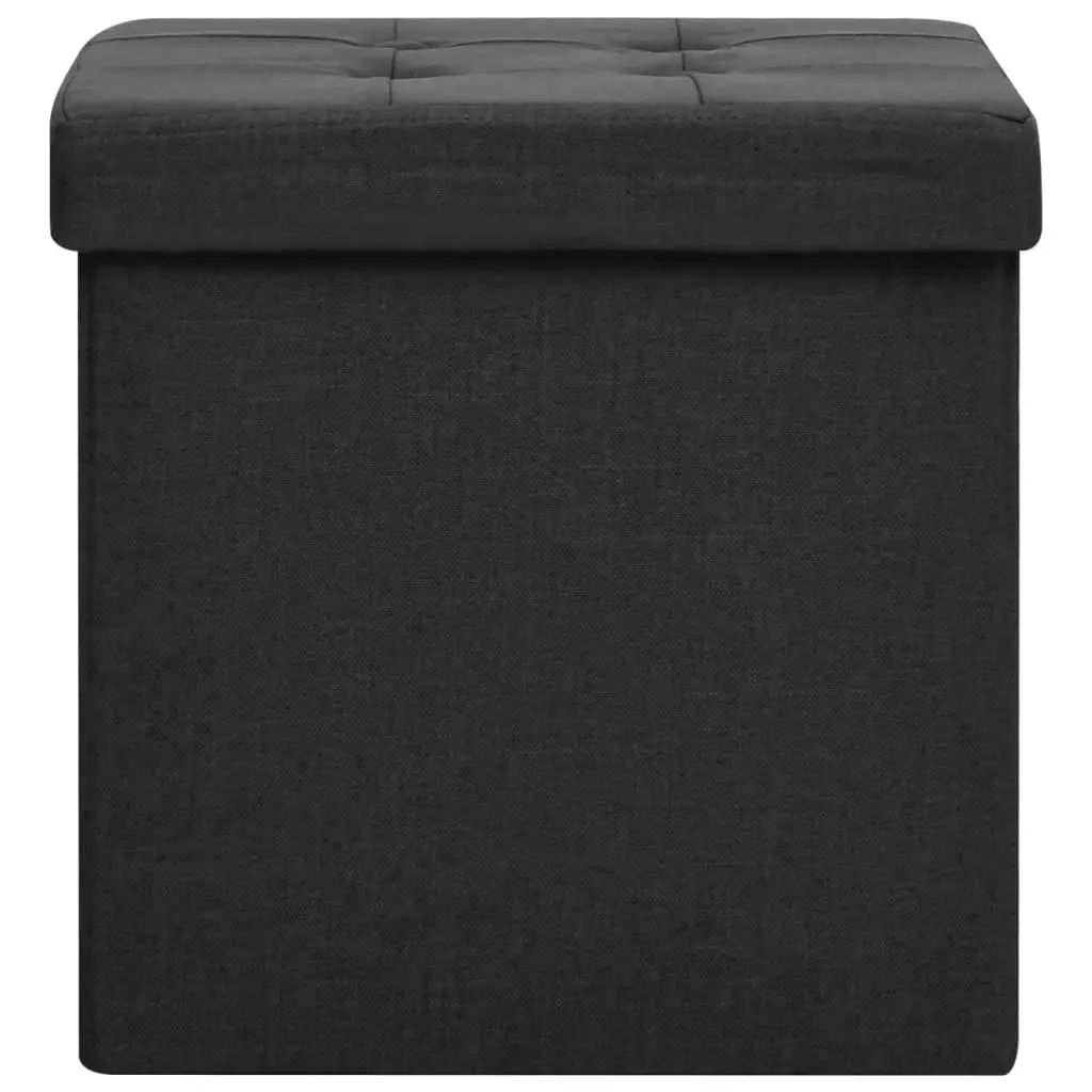 Folding Storage Stool Black Faux Linen 338763