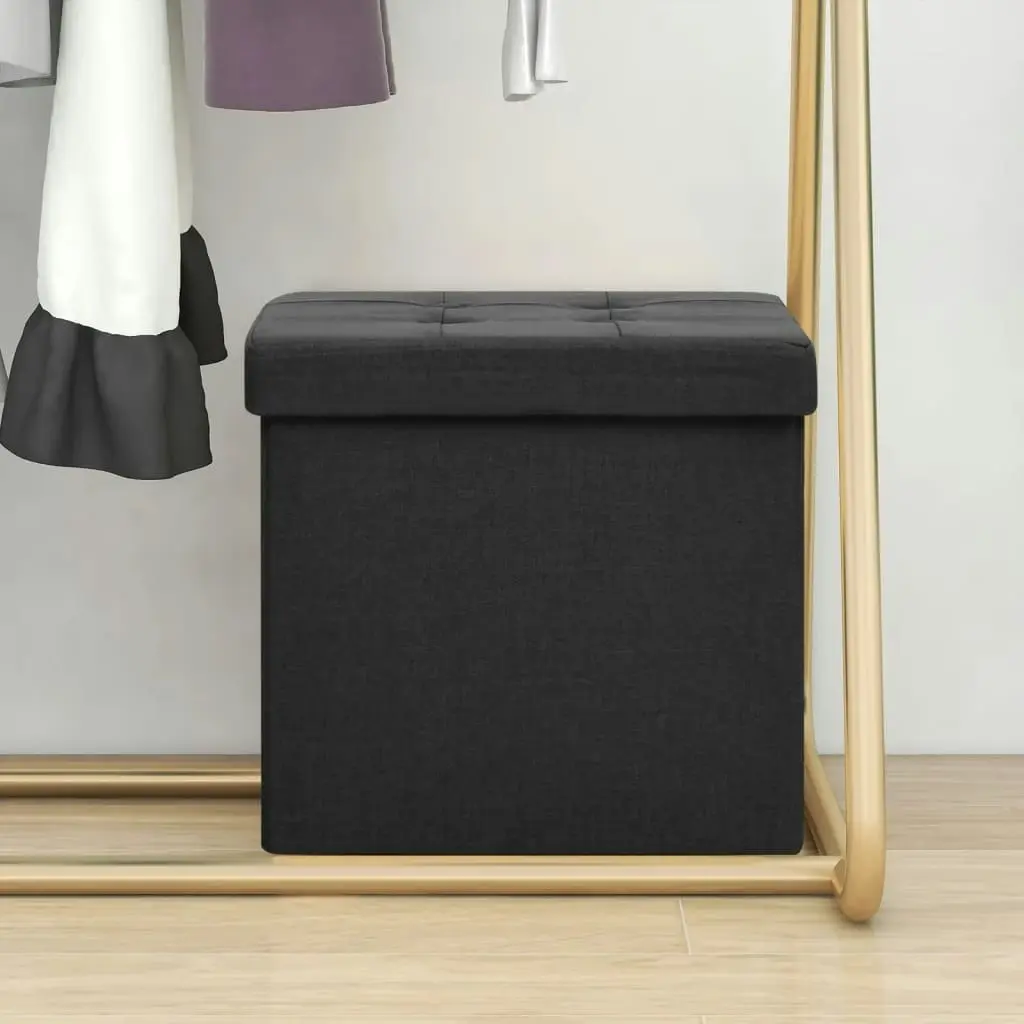 Folding Storage Stool Black Faux Linen 338763