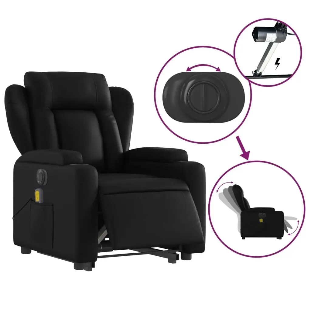 Electric Stand up Massage Recliner Chair Black Faux Leather 3205605