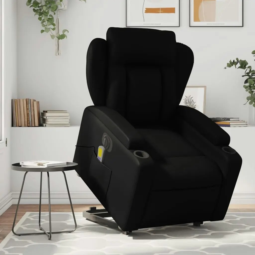 Electric Stand up Massage Recliner Chair Black Faux Leather 3205605