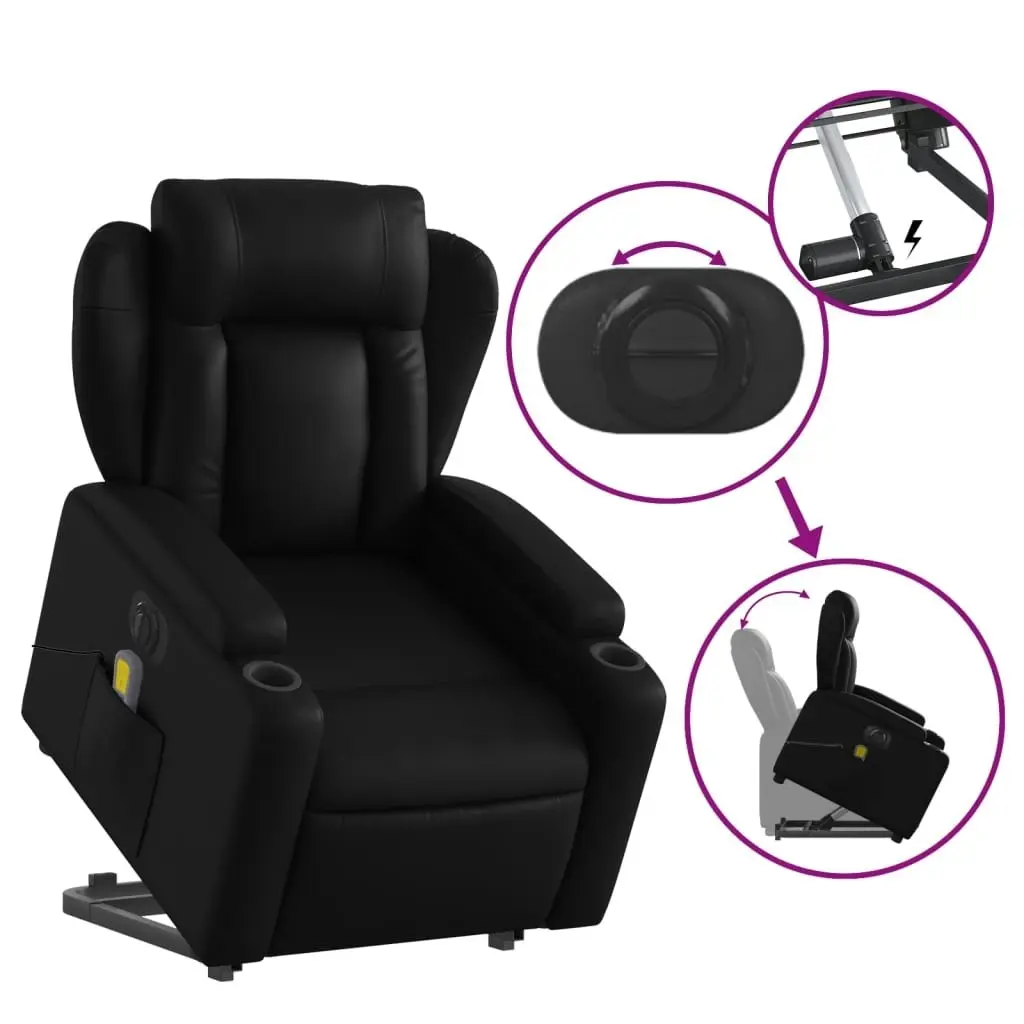 Electric Stand up Massage Recliner Chair Black Faux Leather 3205605