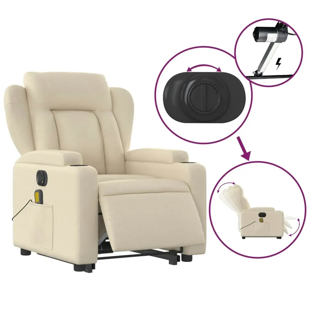 Electric Stand up Massage Recliner Chair Cream Fabric 3205595