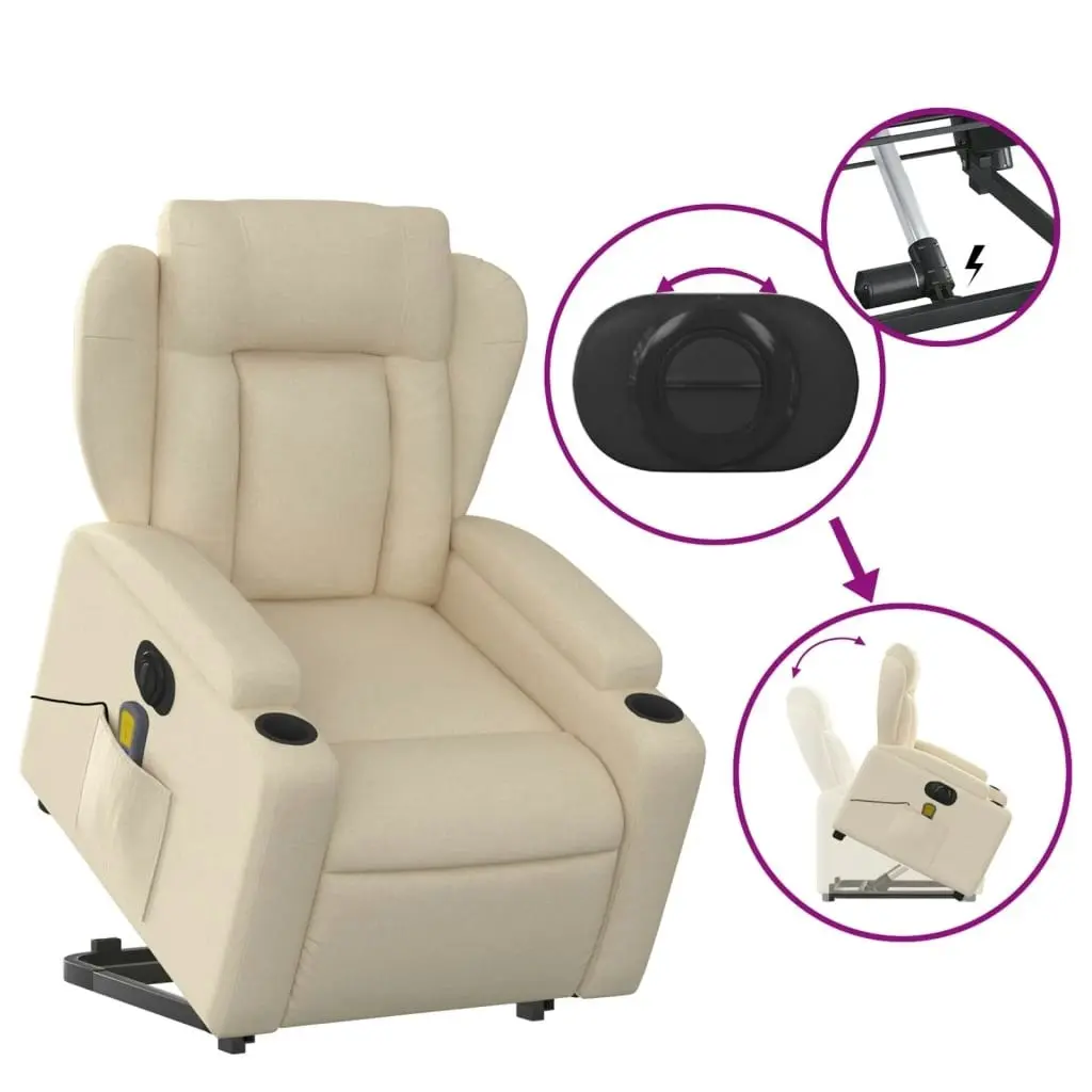 Electric Stand up Massage Recliner Chair Cream Fabric 3205595