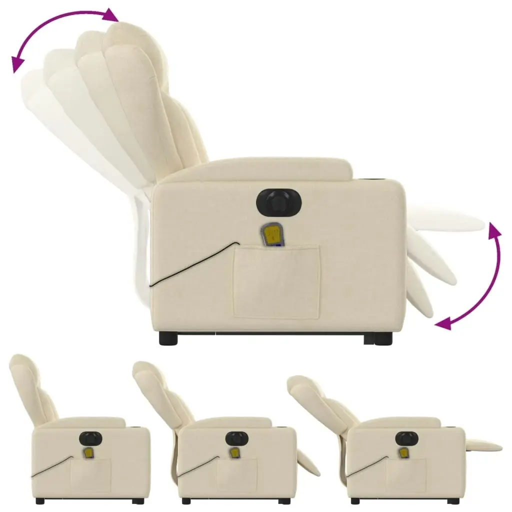 Electric Stand up Massage Recliner Chair Cream Fabric 3205595