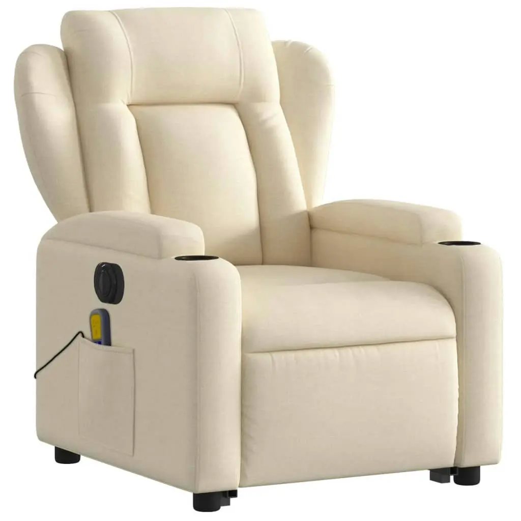 Electric Stand up Massage Recliner Chair Cream Fabric 3205595