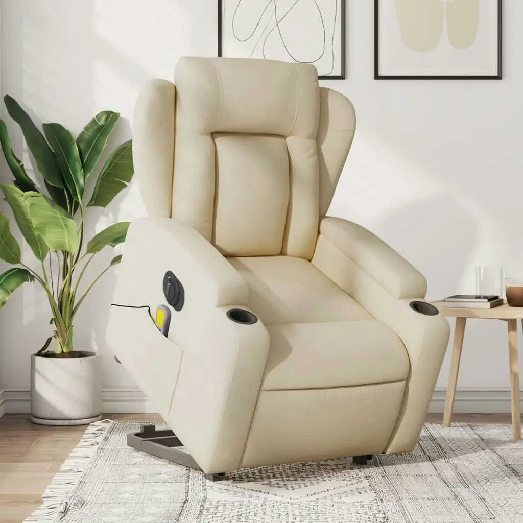 Electric Stand up Massage Recliner Chair Cream Fabric 3205595