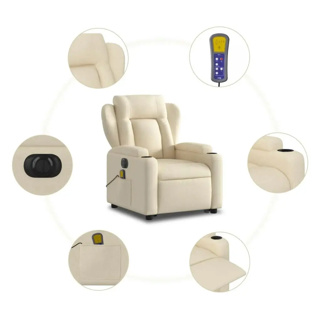 Electric Stand up Massage Recliner Chair Cream Fabric 3205595