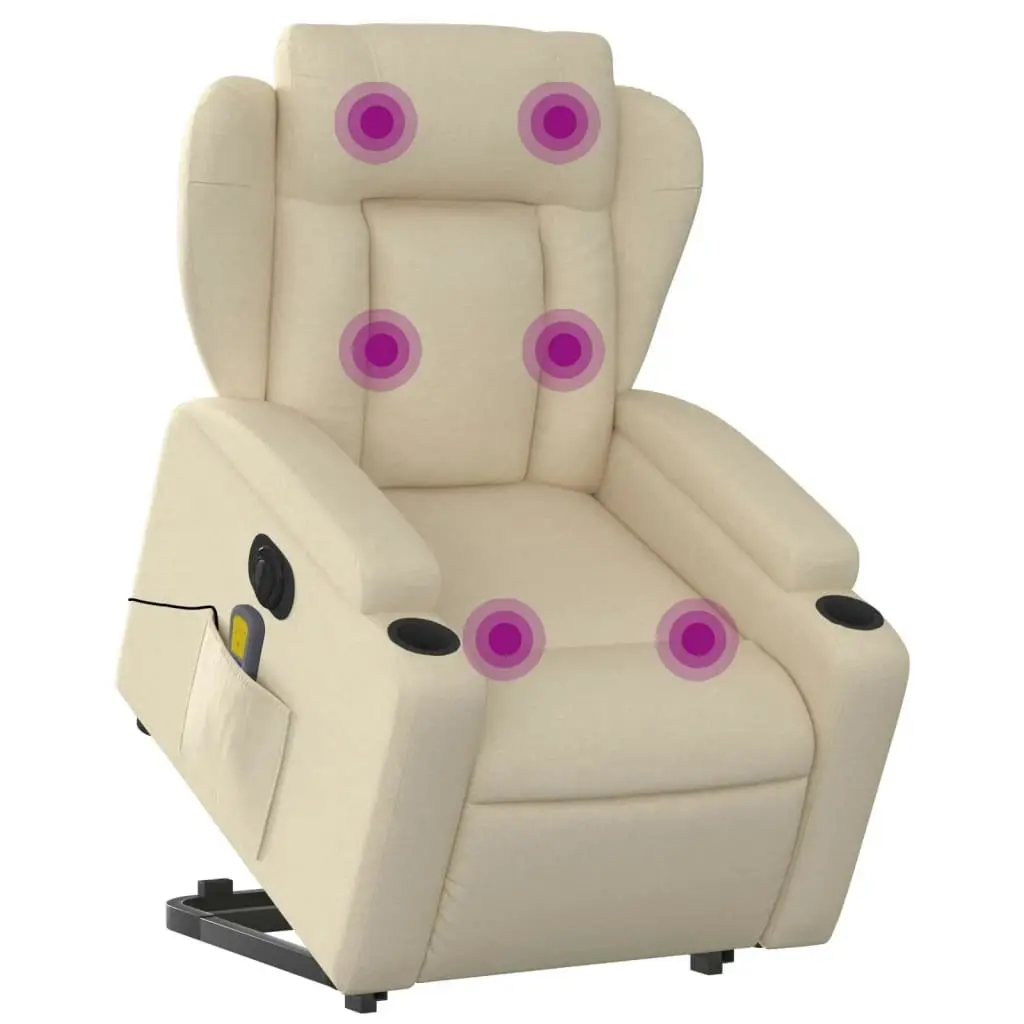 Electric Stand up Massage Recliner Chair Cream Fabric 3205595