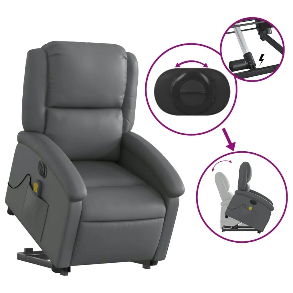 Electric Stand up Massage Recliner Chair Grey Faux Leather 3205467