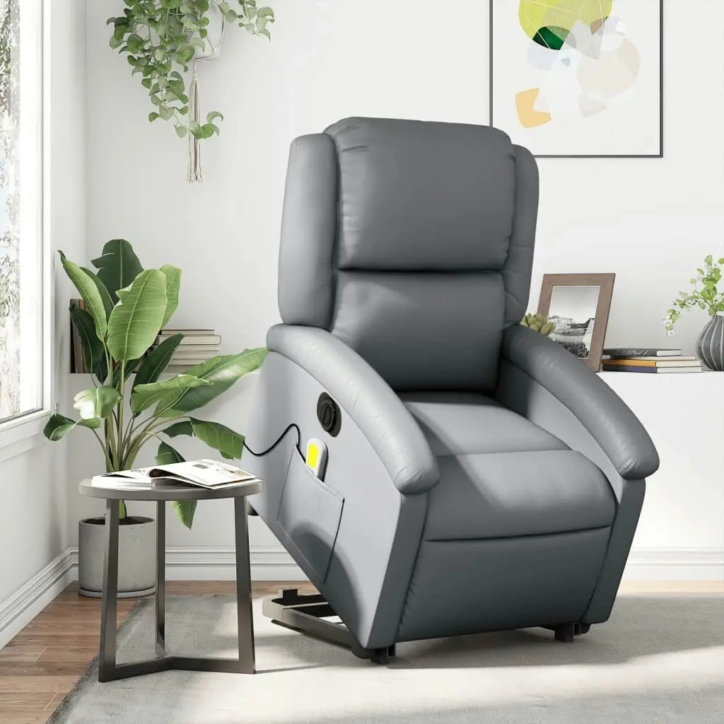 Electric Stand up Massage Recliner Chair Grey Faux Leather 3205467