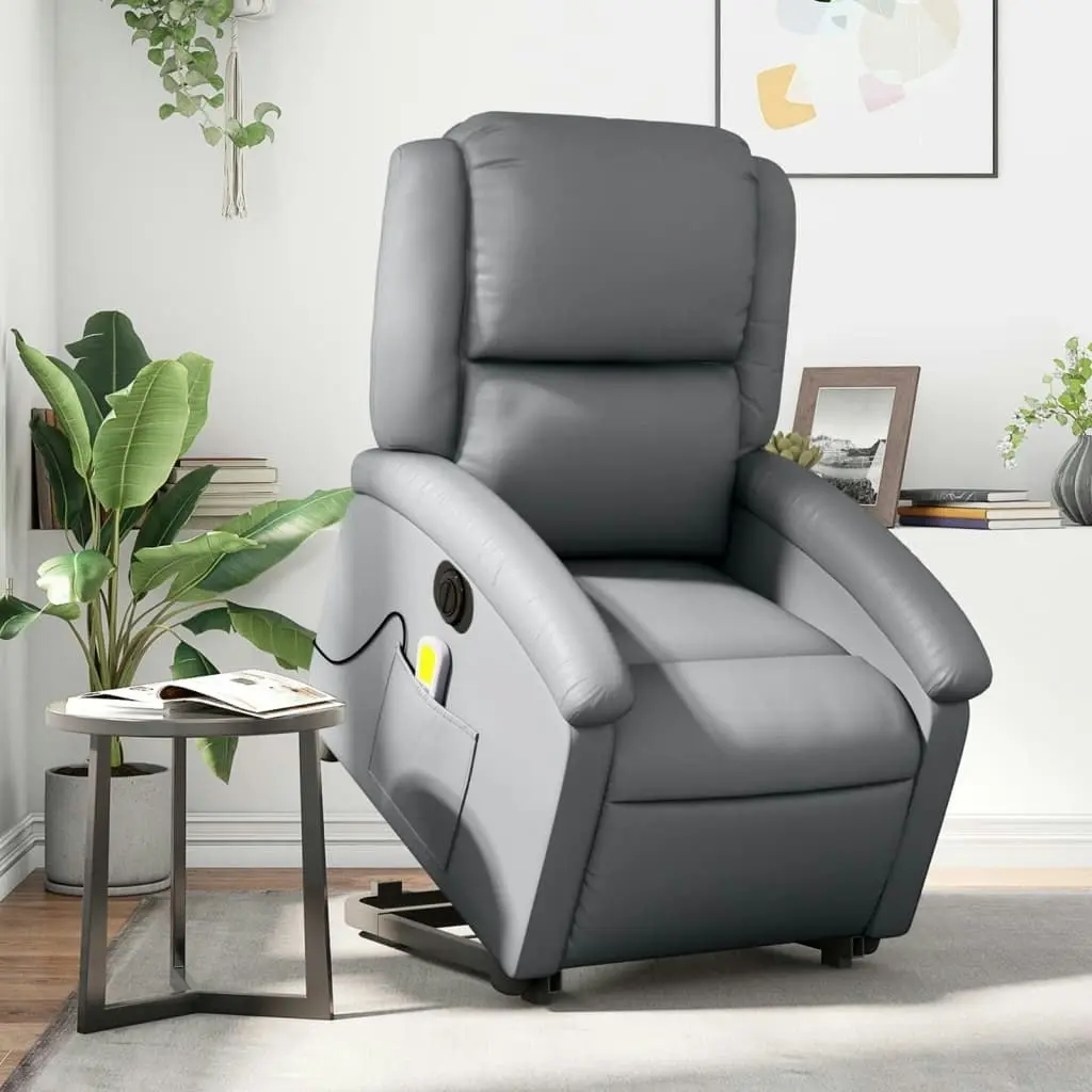 Electric Stand up Massage Recliner Chair Grey Faux Leather 3205467