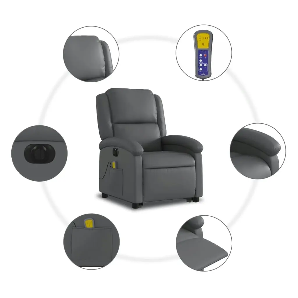 Electric Stand up Massage Recliner Chair Grey Faux Leather 3205467