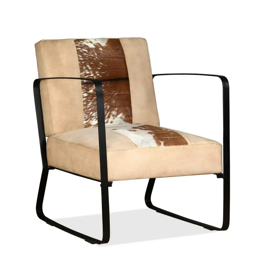 Lounge Chair Cream Genuine Goatskin and Canvas 244630