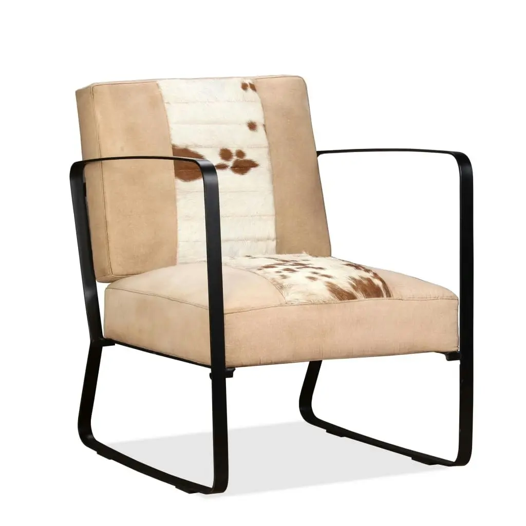 Lounge Chair Cream Genuine Goatskin and Canvas 244630