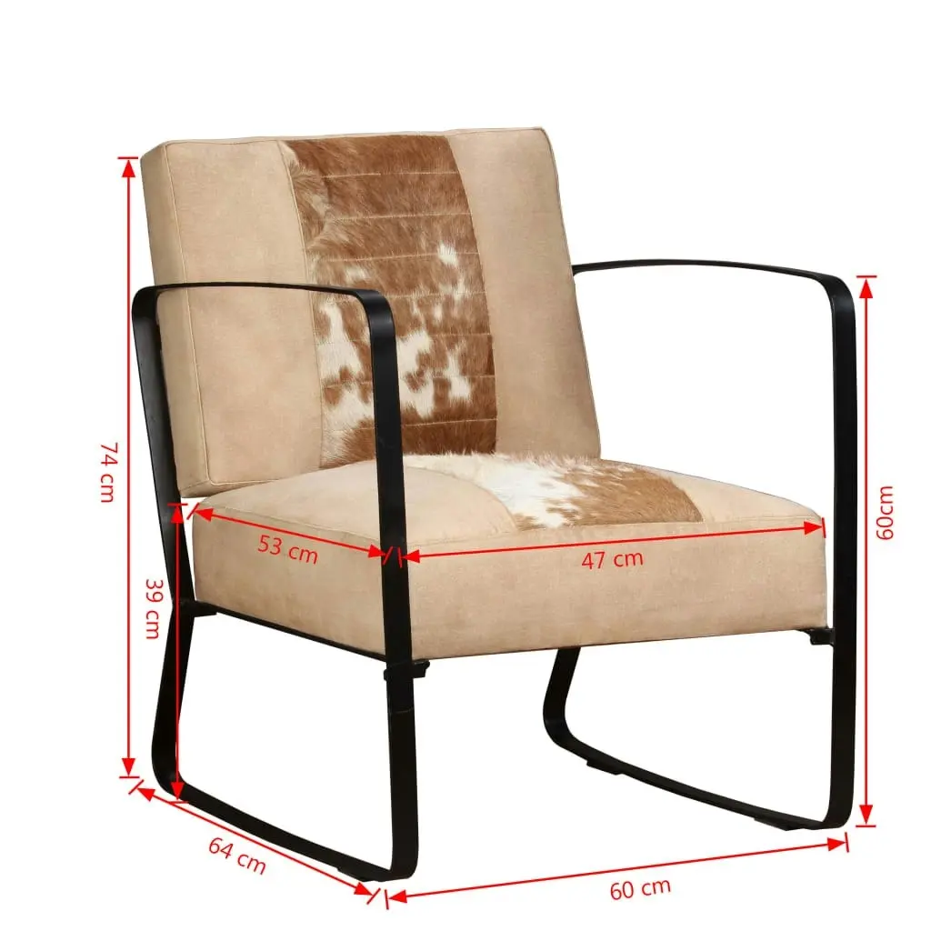 Lounge Chair Cream Genuine Goatskin and Canvas 244630