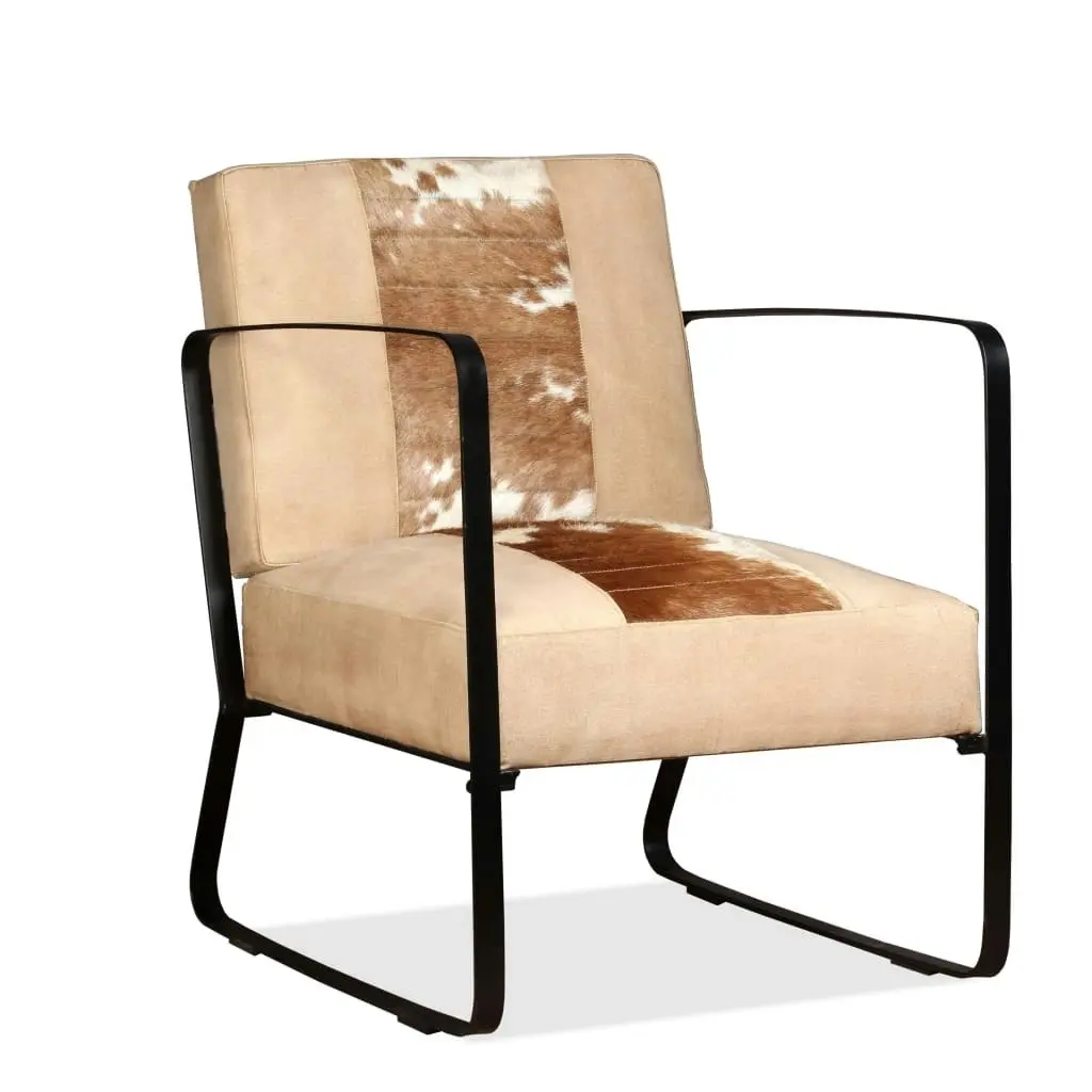 Lounge Chair Cream Genuine Goatskin and Canvas 244630