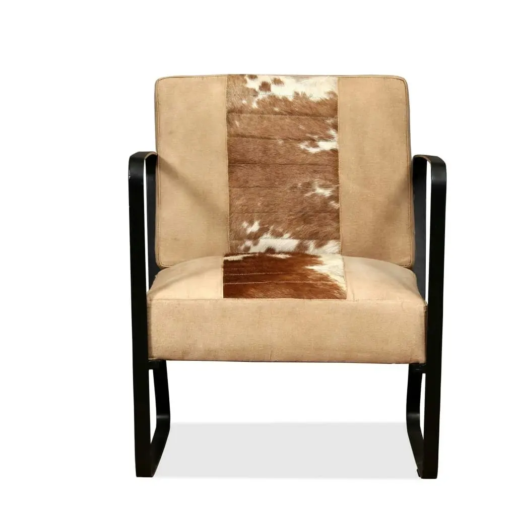 Lounge Chair Cream Genuine Goatskin and Canvas 244630