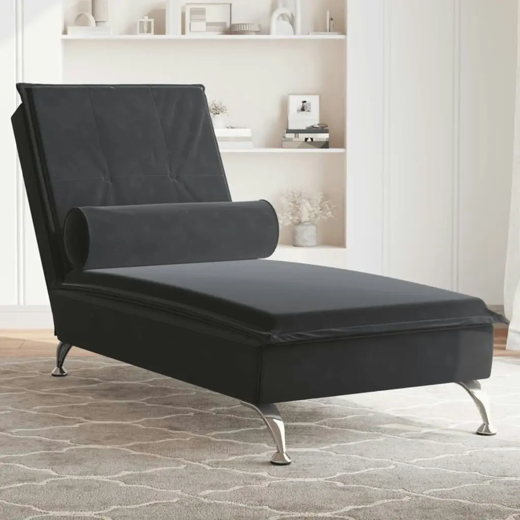 Massage Chaise Lounge with Bolster Black Velvet 379455