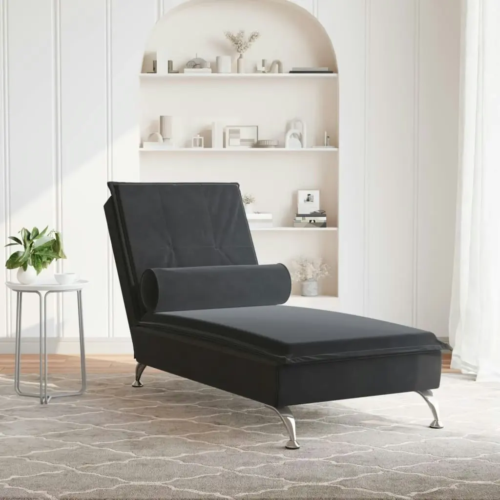 Massage Chaise Lounge with Bolster Black Velvet 379455